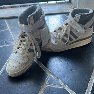 Adidas White and Gray Classic High-Top Sneakers